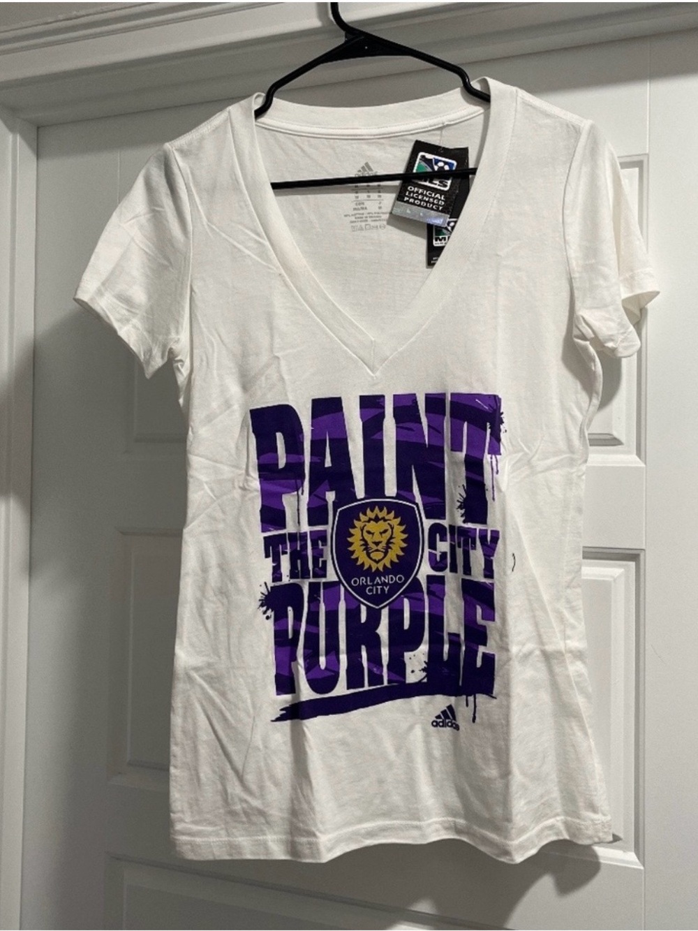 adidas White V‑Neck Orlando City 'Paint the City Purple' Tee